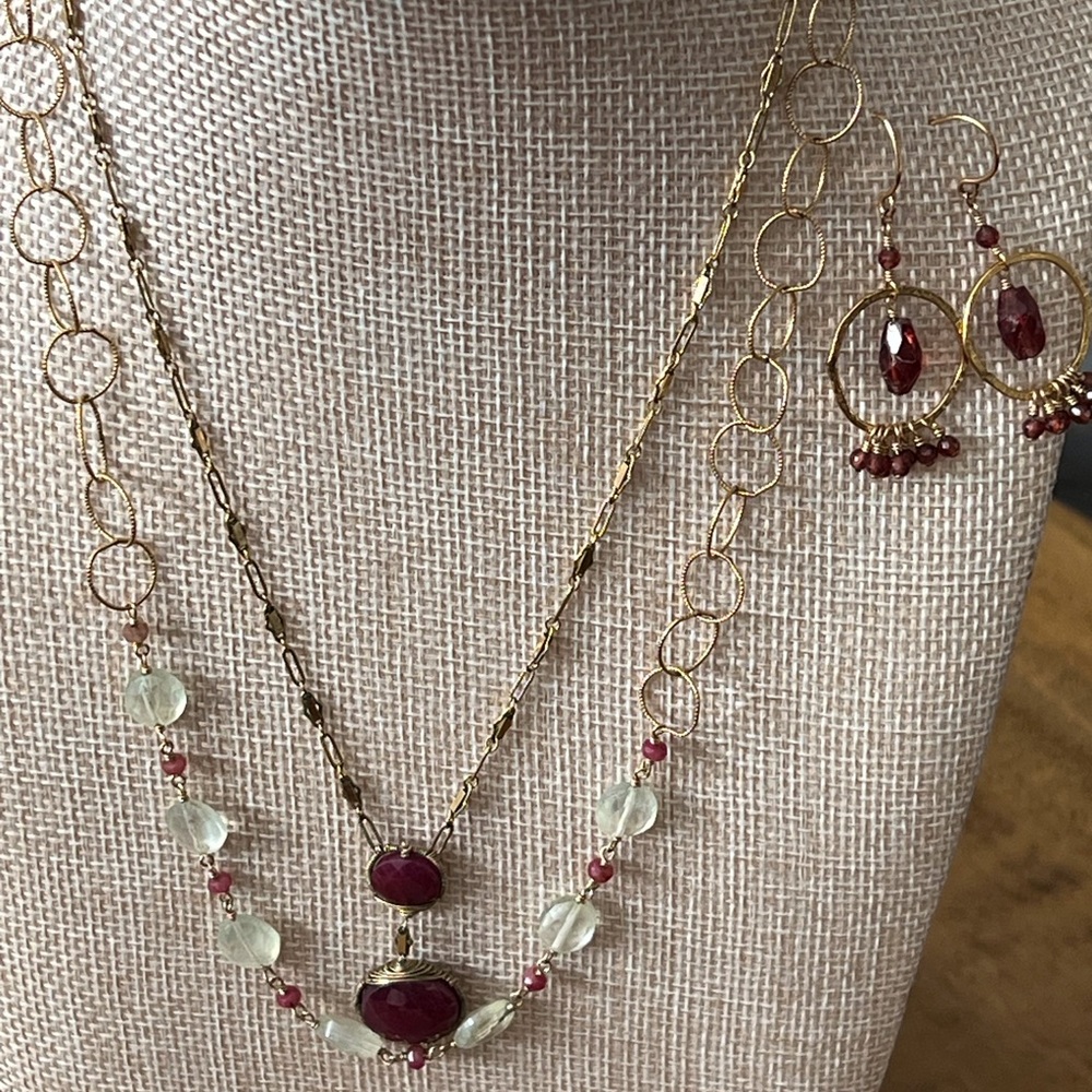 Antiqua Artisan Semi Precious Ruby Drop Pendant & Beads Quartz Stone Gold Fill - Picture 13 of 16